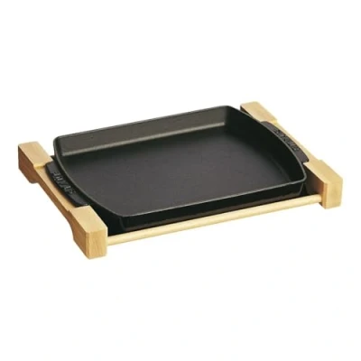 Obrázek Staub Talíř s dřevěnou podložkou, obdélníkový (33 x 23 cm, 1 l) černý