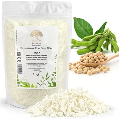 Obrázek Eco Lux Essentials Premium sójový vosk, veganský, bez pokusů na zvířatech, 100% přírodní (1 kg), bílý