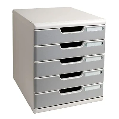 Obrázek Exacompta 301041D odkládací box Modulo s 5 zásuvkami pro dokumenty DIN A4+. Odolný se vysokou kapacitou více místa na psacím stole šedá/kamenná šedá