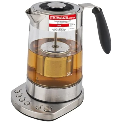 Obrázek ProfiCook® Skleněná rychlovarná konvice 1,7 litru sklo/pouzdro z ušlechtilé oceli 70 C až 100 3000 W max. pogumovaná rukojeť nerezový filtr funkce udržování teploty PC WK 1020 G
