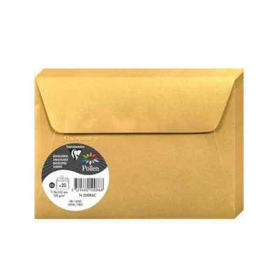 Obrázek Clairefontaine 50086C balení s 20 obálkami pylu samolepicí, formát C6 11,4 x 16,2 cm, 120 g, ideální pro vaše pozvánky a korespondence, zlato, 1