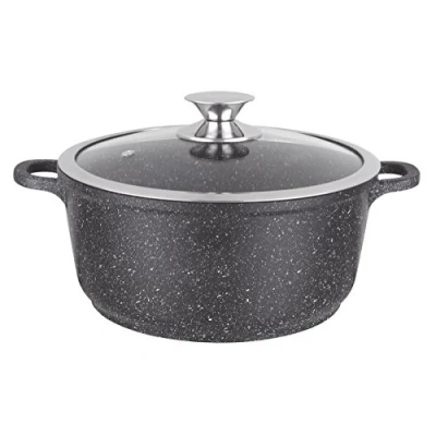 Obrázek Kamberg 0008030 Kochtopf 16 cm Aluminiumguss Beschichtung in Steinoptik Mit Glasdeckel Für alle Herdarten, auch Induktion PFOA‑frei, Schwarz