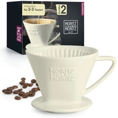 Obrázek Moritz &amp; Permanentní porcelánový filtr velikost 2 kávový opakovaně použitelný kompatibilní s filtračními sáčky Melitta 1 x nástavec na pro 3 šálky