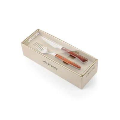 Obrázek Arcos Table Messer Steakmesser Set 12 Stück (6 + 6 Gabel) Edelstahl HandGriff Packholz Farbe Braun