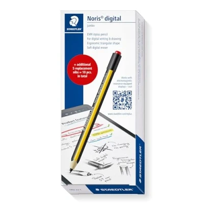 Obrázek STAEDTLER Noris digital Jumbo 180J 22, EMR Stylus, 1 stylus s digitální gumou, pro psaní, kreslení a gumování na dotykovém displeji + 5 dalších náhradních hrotů, 22 1X