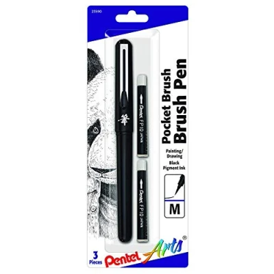 Obrázek Pentel Arts kapesní štětcová tužka, včetně 2 černých náhradních náplní (GFKP3BPA)