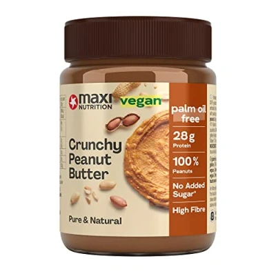 Obrázek MaxiNutrition Crunchy Peanut máslo, 350 g, 100 % arašídy, bez cukru, s 28 g bílkovin, palmového oleje