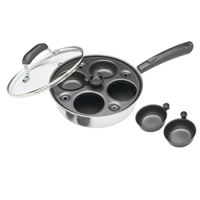 Obrázek KitchenCraft Vařič vajec, pánev na pošírování vajec z uhlíkové oceli, 4 vejce, stříbrná, 12 x 17 22 cm