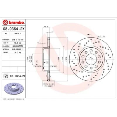 Obrázek Brzdový kotouč BREMBO 08.9364.2X