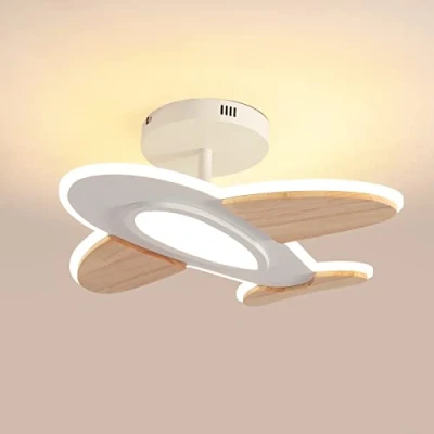 Obrázek Schindora 35W LED Deckenleuchte Kinderzimmer I Flugzeugform Dimmbar Deckenleuchten mit Fernbedienung 50 * 45cm 2700 6500K Weiß und Holz Zubehör Deckenlampe