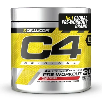 Obrázek C4 Original Pre Workout Booster nápojový prášek pro energetický nápoj 150 mg kofeinu + beta alanin monohydrát kreatin (ovocná punč, 30 porcí)