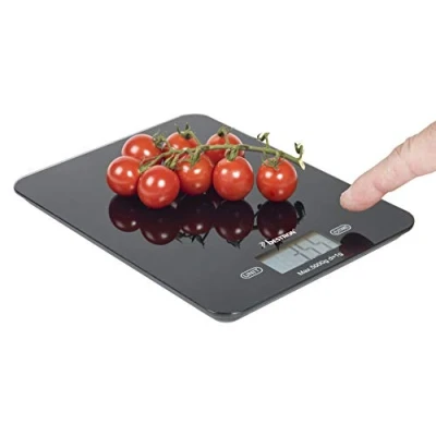 Obrázek Bestron AKS710Z Digitální kuchyňská váha s LCD displejem, nosnost 5 kg, přesnost na 1 g, sklo, černá