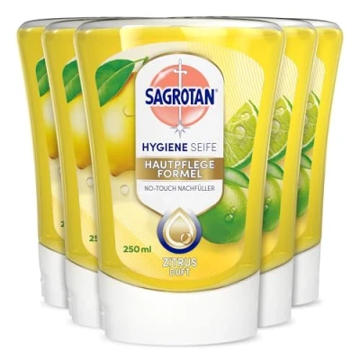 Obrázek Sagrotan No Touch náhradní kuchyňské mýdlo citrus pro automatický dávkovač mýdla 5 x 250 ml na ruce