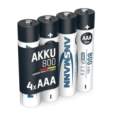 Obrázek ANSMANN baterie AAA typ 800 mAh NiMH 1,2 V (4 kusy) dobíjecí micro AAA, vysoká kapacita pro vysokou spotřebu proudu, nízké samovybíjení vysoké nároky na elektřinu