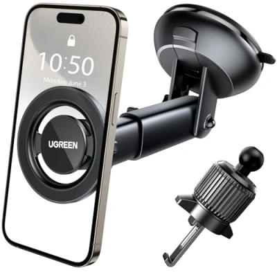 Obrázek UGREEN držák na mobil Magsafe 2 v 1 Auto otočný o 360 do auta větrání a přísavky kompatibilní s iPhone 16/15/14/13/12 Pro Max Mini všemi smartphony