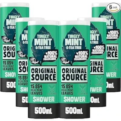 Obrázek Original Source Máta &amp; Tea Tree Osvěžující sprchový gel, 100% přírodní vůně, veganské a bez parabenů, výhodné balení 6 x 500 ml