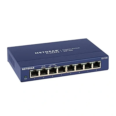 Obrázek Netgear GS108GE 8 portový neřízený gigabitový měděný spínač (Plug and Play, přenos dat až 1000 Mb / s, ventilátor, kovová skříň) Modrá