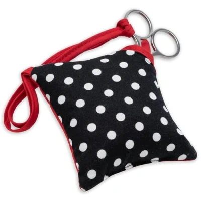 Obrázek Prym 610322 Jehlový polštář a nůžky Polkadots černá/bílá Polka Pin Cushion with Scissors, polyester, 9,5 x 10 4 cm