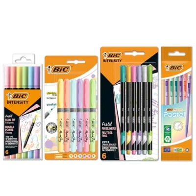 Obrázek BIC Schreibwaren Set Pastell à 23: 6 Textmarker, 5 Fineliner, Bleistifte, Dual Tip Brush Pens, jeweils in verschiedenen Pastellfarben