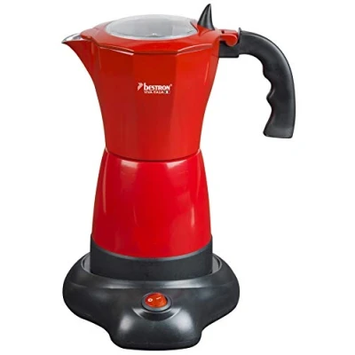 Obrázek Bestron Elektrická konvice na espresso se základnou, Viva Italia, pro 6 šálků espreso: 180 ml, 480 W, hliník, červená