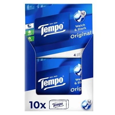 Obrázek Tempo Originální kapesníky megapack 10 balení po 30 balíčcích x ubrouskech extra silné, měkké papírové kapesníky, lze prát v pračce