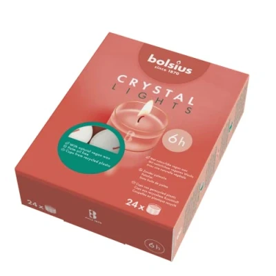 Obrázek bolsius Teelichter Clear Cup Transparente Hülle Weiß Brenndauer 6 Stunden 24 Stück im Karton mit Pflanzliches Wachs, 6h box