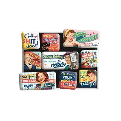 Obrázek Nostalgic Art Retro magnety na lednici, 9 kusů, Office Fun nápad dárek pro fanoušky nostalgie, magnetická sada magnetické tabule, vintage design