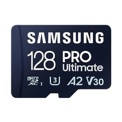 Obrázek Samsung Karta pro Ultimate microSD + SD adaptér, 128 GB, smartphony, dron a akční kameru, UHS I U3, čtení 200 MB/s, 130 MB/s zápis, Whi MB MY128SA/WW