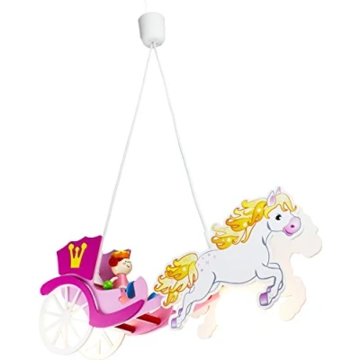 Obrázek Elobra Dětská lampa stropní svítidlo kočár s koňmi princezna, dětský pokoj, dřevo, růžová, A++, 44 x 18 12 cm