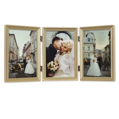 Obrázek Lawrence Frames Dreifach Bilderrahmen mit Scharnier, Messing, 10 x 15 cm, Perlenbordüre