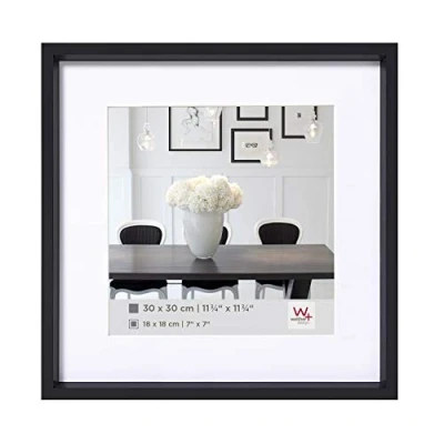 Obrázek walther design Bilderrahmen schwarz 30 x cm mit Passepartout, Steel Style Kunststoffrahmen ES330B