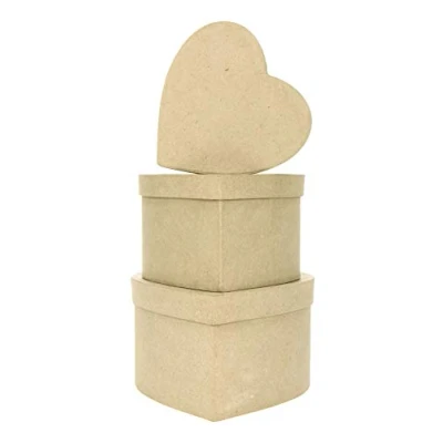 Obrázek Décopatch BTS903O 3 boxy ve tvaru srdce S z papírmače, k ozdobení, perfektní pro dekoraci vašeho bytu, kartonově hnědá, balení ks