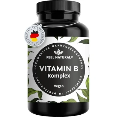 Obrázek Komplex vitaminu B 180 veganských kapslí 500 µg vitamínu B12 všech 8 vitamínů (B1, B2, B3, B5, B6, B7, B9, B12) s bioaktivními formami laboratorně testováno, vyrobeno v Německu