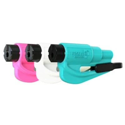 Obrázek Resqme Family 3er Pack, das Originale Notfall Schlüsselanhänger Autoflucht Werkzeug, 2 in 1 Sicherheitsgurtschneider und Fensterbrecher, Rosa, Weiß, Blaugrün