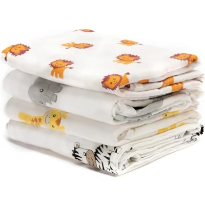 Obrázek CuddleBug 4er Pack Pucktücher 120x120 cm 100% Baumwoll Musselin Tuch Baby, Pucktuch cm, Atmungsaktive Baby Decke Neugeborenen, Pucksack 0 3 Monate, Spucktücher Swaddle
