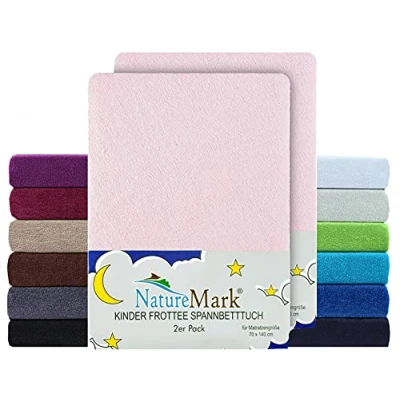 Obrázek NatureMark Balení 2 ks dětských napínacích prostěradel frotée, napínací prostěradlo, hebké, měkké, pro dětskou postýlku a 70 x 140 cm růžové