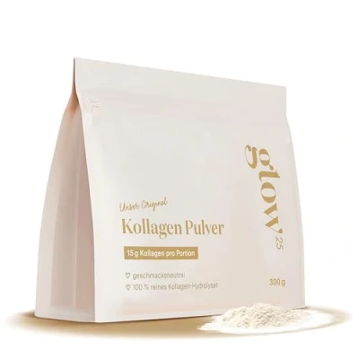 Obrázek Glow25® Kolagenový prášek [300 g] Originál prémiový hydrolyzát kolagenu peptidy typu 1 a 3 perfektní rozpustnost přírodní