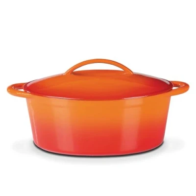 Obrázek GSW Kvalitní hrnec na dušení s víkem, ideální pro a pečení, také indukci troubu oranžová/červená, litina, 7 litrů, 33 cm