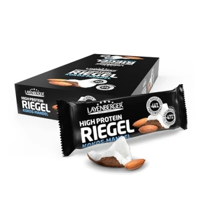 Obrázek Layenberger High Protein Riegel Fitness Power Bar, viel Eiweiß, wenig Zucker 18er Pack (18 x 35 g) Kokos Mandel