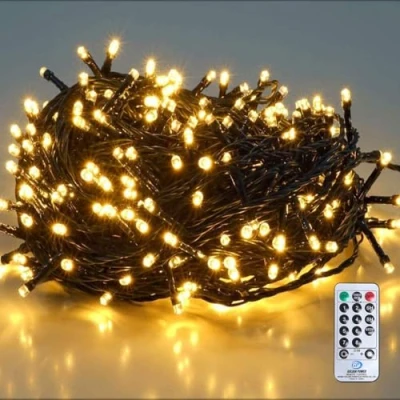Obrázek SALCAR 26 m 360 LED světelný řetěz vánoční stromek (23 + 3m napájecí kabel) s dálkovým ovládáním, 31 V osvětlení vánočního stromku venkovní 8 režimy a pamětí, teplá bílá