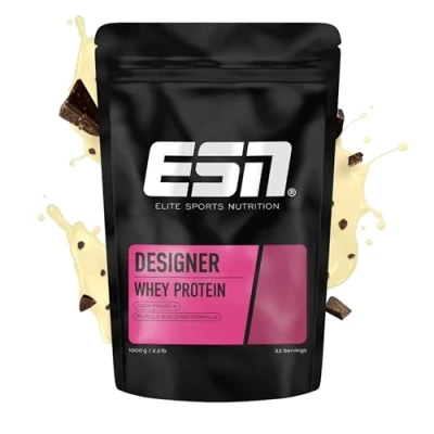 Obrázek ESN Prémiový designový Whey Protein prášek, Stracciatella, 1 kg, až 23 g proteinu v každé porci, ideální pro růst a udržení svalů made in Germany