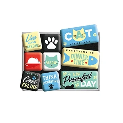 Obrázek Nostalgic Art Retro magnety na lednici, 9 kusů, Cat Lifestyle nápad dárek pro majitele koček, magnetická sada magnetickou tabuli, vintage design