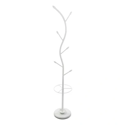 Obrázek Versa Derby Minimalistický šatní stojan pro vstupní prostor, s 9 háčky na oblečení nebo tašky do haly, rozměry (v x d š) 185 30 cm, kov, barva: Bílá