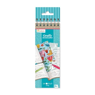 Obrázek Avenue Mandarine GY038O Malovací blok s 24 záložkami Graffy, pro vlastní tvorbu, kreslicí papír 250 g, 12 designů x 2, ideální děti od 6 let, 1 kus, mandala květinami, 17,0 6,0 1,0 cm