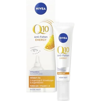 Obrázek NIVEA Q10 péče o oči proti vráskám ENERGY Vitamin C, oční krém s čistým Q10, vitaminem C a E, zpevňující hydratační pro citlivé partie (15 ml)