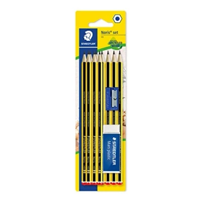 Obrázek STAEDTLER Tužky Noris 120 sada s 10 x tužek Made from Upcycled Wood ve stupni tvrdosti HB, 1 Mars Plastic guma a ořezávátko, vysoká kvalita in Germany, 120S1BK10D