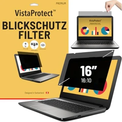 Obrázek VistaProtect Premium filtr na ochranu soukromí a proti modrému světlu, Privacy Filter Anti Blue Light ochranná fólie pro notebooky (16″ palců 16:10)