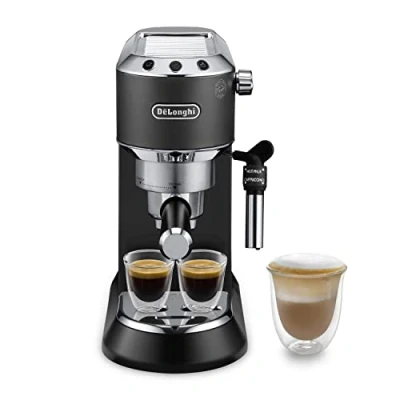Obrázek De&#039;Longhi Dedica Style EC 685.BK pákový espresovač, kávovar na espresso s profesionálním napěňovačem mléka, šířka pouze 15 cm, pro mletou kávu nebo ESE kapsle, nádržka vodu 1 l, černý
