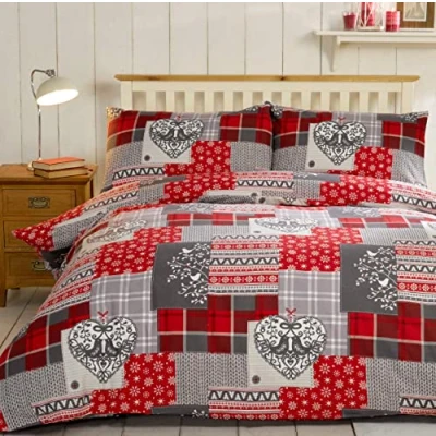 Obrázek Alpine Patchwork 100% gebürsteter Baumwolle Feinbiber Bettwäsche Herz Quilt Bettbezug und 2 Kissenbezüge Bett Set, Rot/Mehrfarbig, King