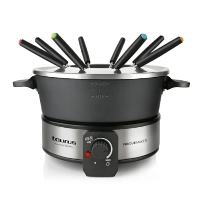 Obrázek Taurus FF2 Fondue Gerät, 1000 W, Kapazität 2 l, 8 Personen, einstellbare Temperatur, alle Arten von Fondue, ohne PFOA, Schwarz